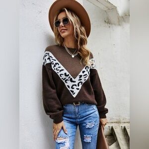 Vici Brown and White Leopard Sweater